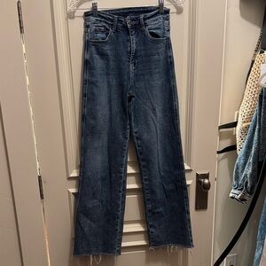 High-Rise Wide Leg Jeans in Dark Blue Denim